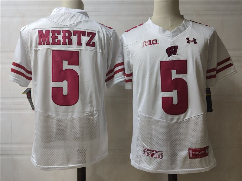 Men Wisconsin Badgers 5 Mertz White Elite 2025 NCAA Jersey